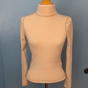 Madewell Second Skin Cream Mock Neck Base Layer Top With Contrasting Stitching